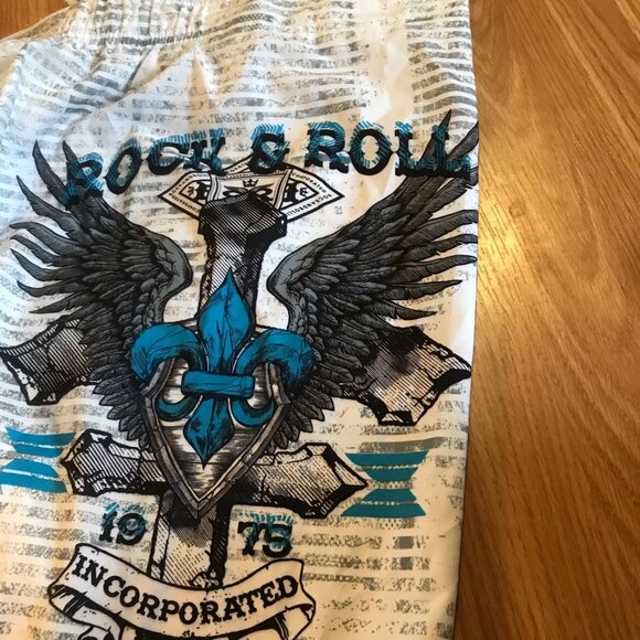 Urban Vintage Mens Swim Trunks Rock & Roll  XL White Gray Blue - Picture 4 of 7